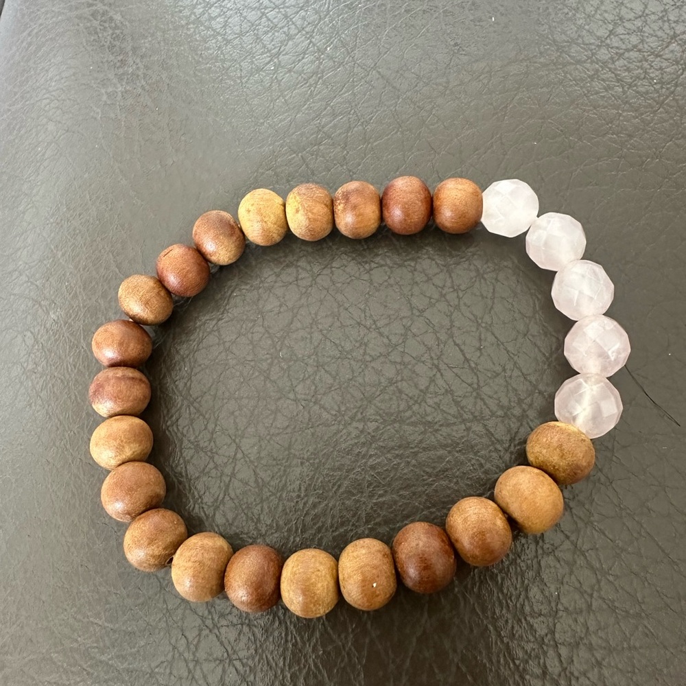 Fabulous Wooden and Rose Quartz Harmonious Looking Bracelet